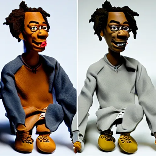 Image similar to wiz khalifa, made of clay, claymation