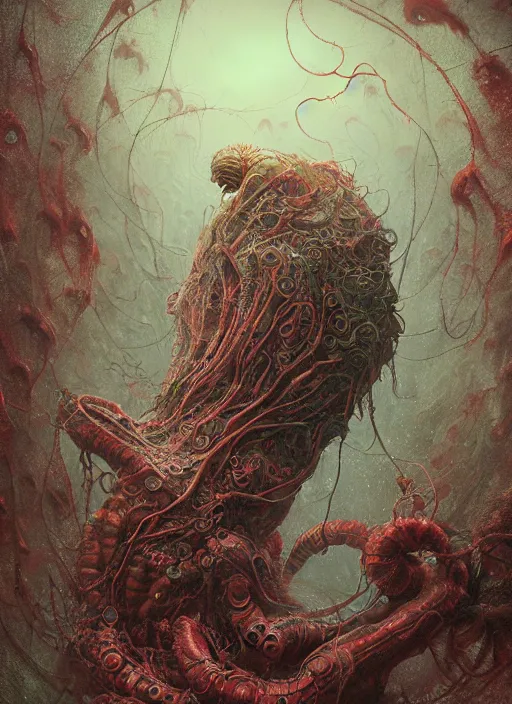 Image similar to the caterpillar, call of cthulhu, highly detailed, cinematic, 8 k, by megan duncanson, benjamin lacombe, adrian borda, stanley artgermm, tom bagshaw, craig mullins, carne griffiths, ayami kojima, beksinski, giger, trending on deviantart, hyper detailed, horror, full of colour