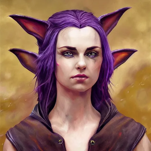 Image similar to oil painting a female medieval fantasy tolkien elf, dark purplish hair tucked behind ears, wearing leather with a fur lined collar, wide face, muscular build, scar across the nose, cinematic, character art, l, detailed.