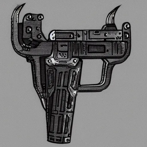 Image similar to Concept art of a space pirate pistol