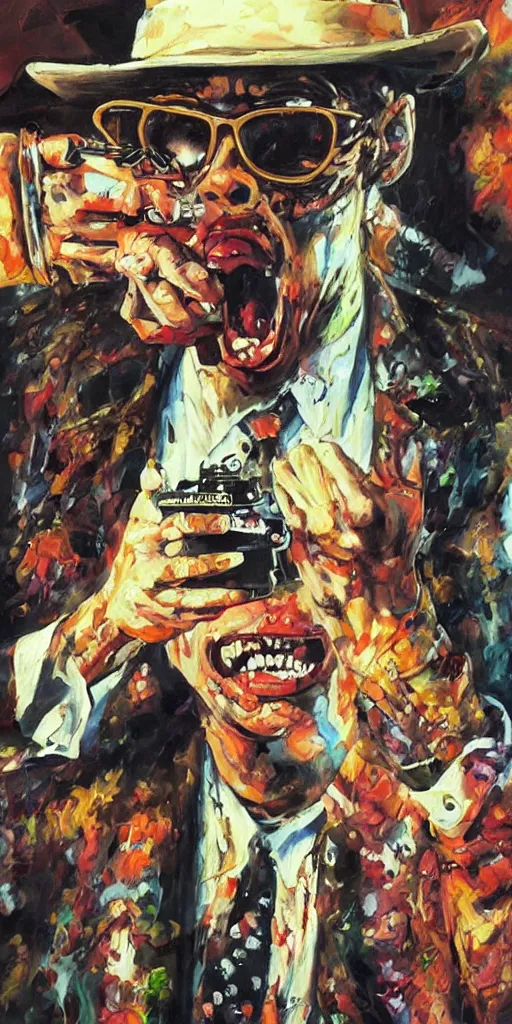 Image similar to oil painting scene from Fear an loathing in las vegas movie art by kim jung gi