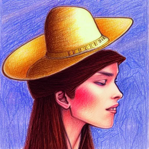 Image similar to drawing portrait of beautiful gorgeous woman with hat by Moebius science fiction