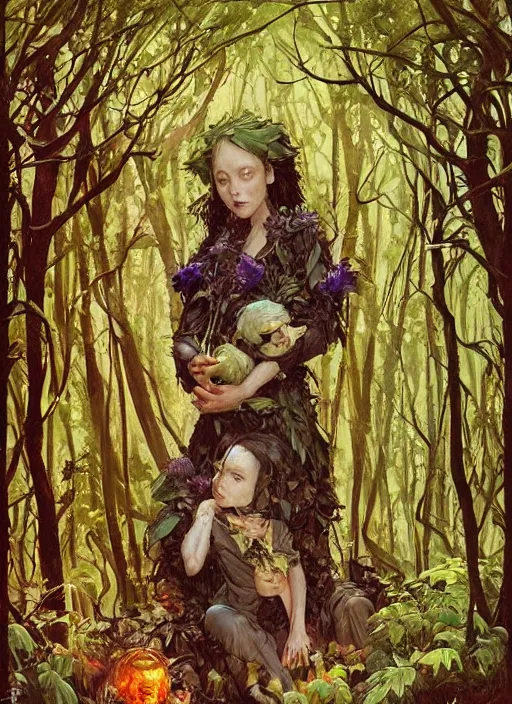 Prompt: lush elderberry forest fairy foliage painting carved in amber by chiara bautista and norman rockwell and greg rutkowski weta studio