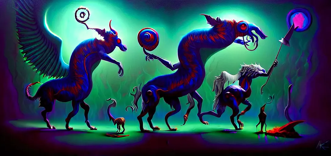 Image similar to strange mythical beasts of whimsy, surreal dark uncanny painting by ronny khalil