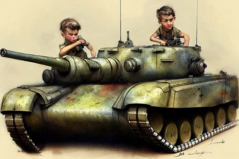 Prompt: (((((1950s boy and his toy retro army tank . muted colors.))))) by Jean-Baptiste Monge !!!!!!!!!!!!!!!!!!!!!!!!!!!