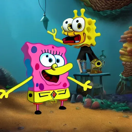 Image similar to Spongebob meets patchy the Pirates, hyper realistic, HD, HQ, photo realistic