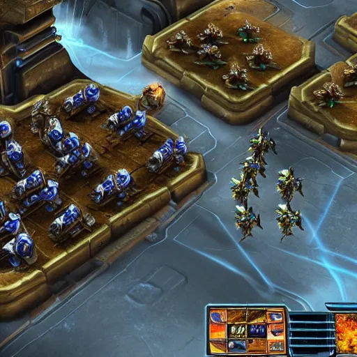 Prompt: a screenshot from a professional starcraft 2 match