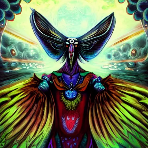 Image similar to A centered chest up portrait of a psychedelic godlike mothman with giant mandala wings smoking a hand-rolled cigarette smoking heavily , magic mushroom village in background , award winning. superb resolution. in the art style of junji Ito and greg rutkowski . Detailed Mushroom city in background. Hyper realistic anime. Perfect art. Dalle2