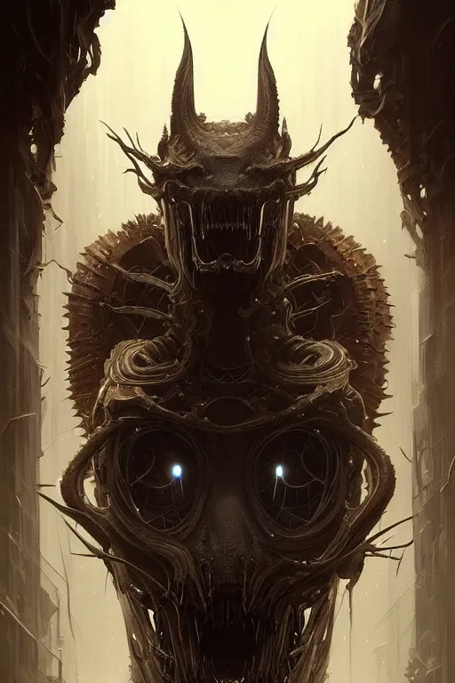 Image similar to professional concept art symmetric portrait of a terrifying! mechanical! predatory fractal! species in a dark room by artgerm and greg rutkowski. an intricate, elegant, highly detailed digital painting, concept art, smooth, sharp focus, illustration, in the style of cam sykes.