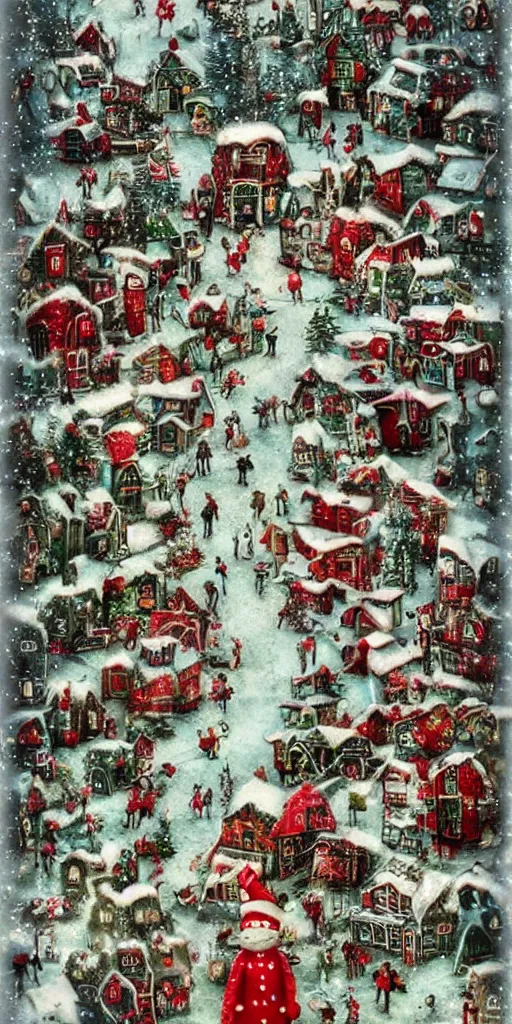 Image similar to a vintage christmas scene by alexander jansson and where's waldo