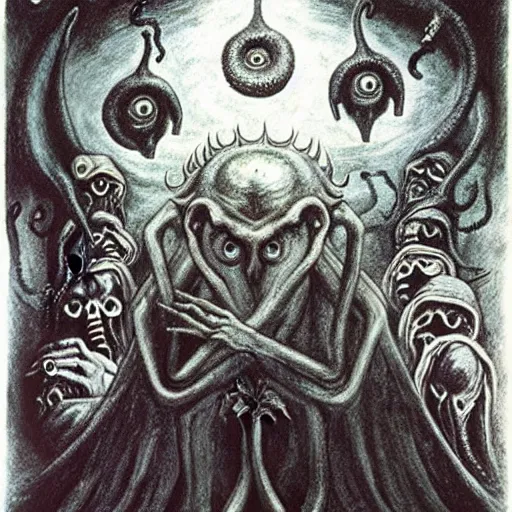 Prompt: the call of cthulhu by leonora carrington and h. p. lovecraft