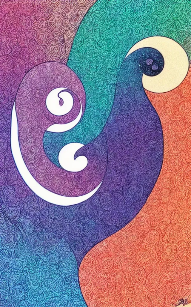 Prompt: yin yang. retro art by jean giraud. fibonacci. pastel colors