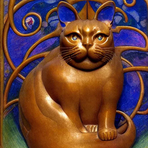 Prompt: masterpiece cloisonne cat sculpture, by annie swynnerton and diego rivera and nicholas roerich and jean delville and charlie bowater, symbolist, dramatic lighting, god rays, art brut, rich colors, smooth sharp focus, extremely detailed, adolf wolfli and ( donato giancola and bilibin )