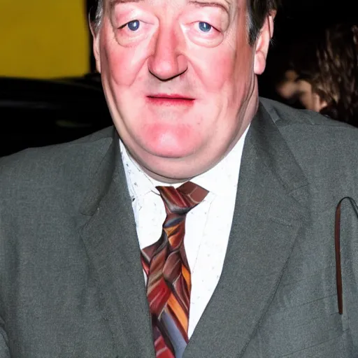 Image similar to Stephen Fry dressed up like David Lynch