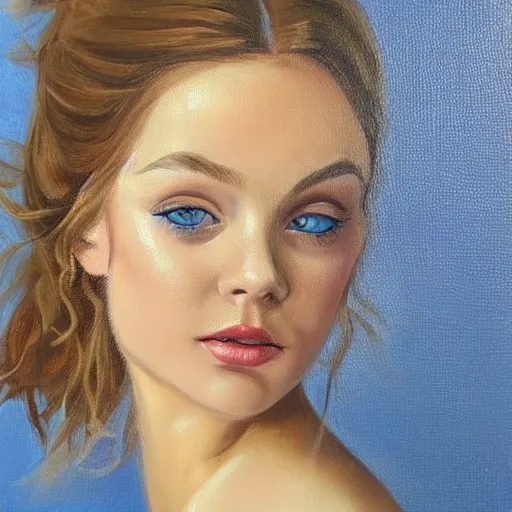 Image similar to a beautiful young woman with blue eyes posing for a picture, a photorealistic painting by louisa puller, trending on pinterest, rococo, white background, studio portrait, sensual