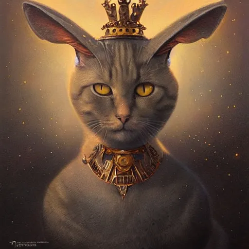 Image similar to ultra realist soft painting of a nuclear bomb explosion, a humanoid cat king with a crown, partial symmetry accurate features, very intricate details, focus, curvy, award winning, artstyle tom bagshaw