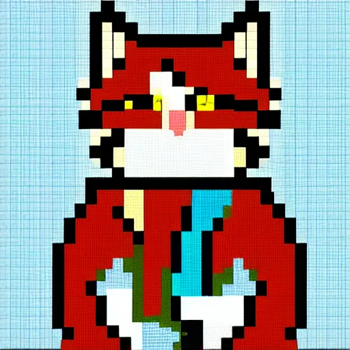 Prompt: cat in amongus costume, pixel art