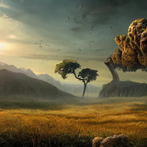 Prompt: panorama,nature,neri oxman,beautiful sunset,organic growth, panoramic,boris vallejo,luis royo,michael whelan,photorealistic,unreal engine 5,octane render,detailed