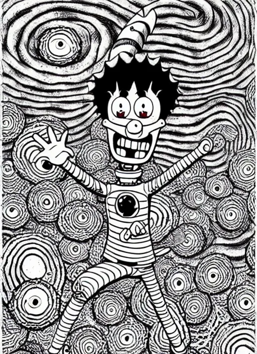 Image similar to junji ito style spongebob squarepants, intricate, highly detailed, illustration, art by junji ito, junji ito