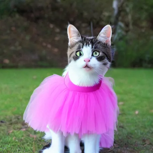 Prompt: a cat in a hat wearing a tutu