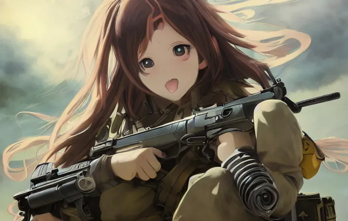 Prompt: soldier under heavy fire, infantry girl, anime style, long hair, hair down, symmetrical facial features, explosions, from girls frontline, hyper realistic, pale skin, rule of thirds, extreme detail, 4 k, detailed drawing, trending artstation, hd, trading card, by alphonse mucha, greg rutkowski, sharp focus, backlit