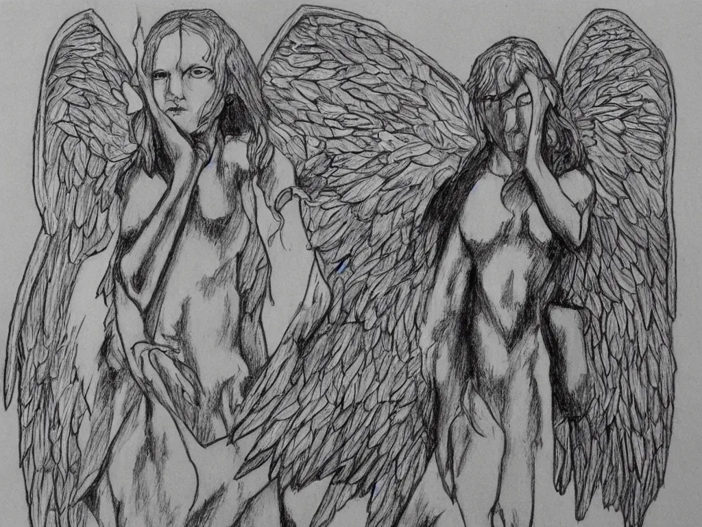 Prompt: apocalypse angel drawing by a child