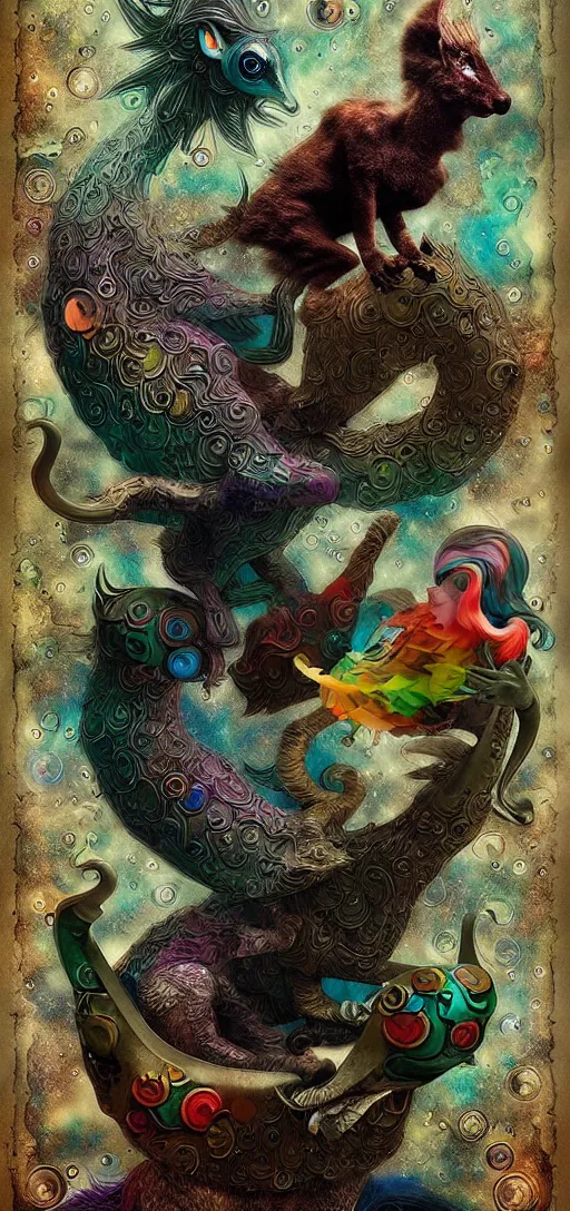 Image similar to strange mythical beasts of whimsy, surreal dark uncanny mixed media colllage by ronny khalil