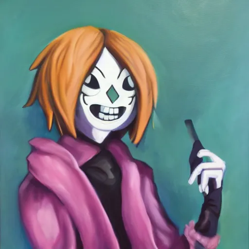 Image similar to a very very very very elegant oil painting of kris from deltarune, oil painting, full body, smooth paint