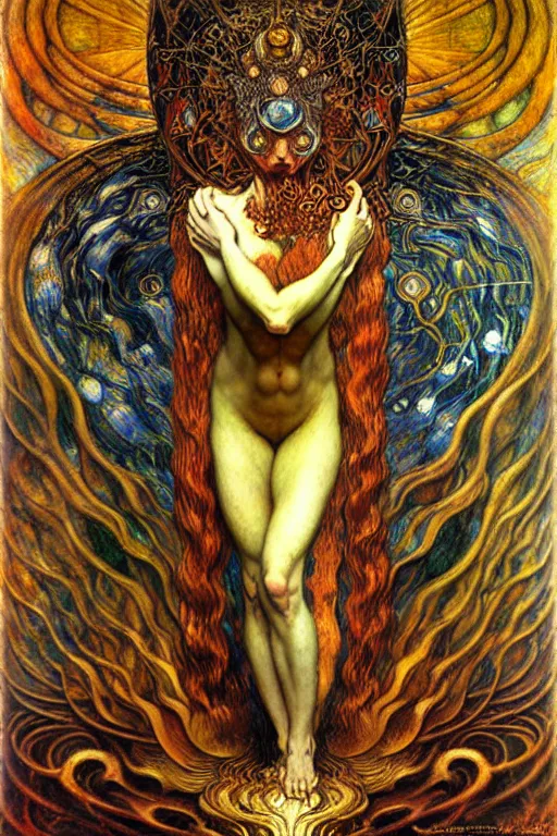 Image similar to Divine Chaos Engine by Karol Bak, Jean Delville, William Blake, Gustav Klimt, and Vincent Van Gogh, symbolist, visionary