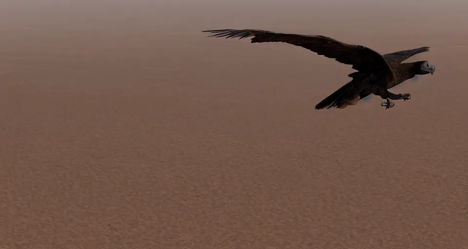 Prompt: a vulture flying over an empty desert, artstation, cgsociety