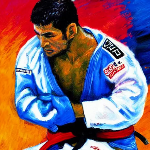 Image similar to painting of a bjj fighter, by leroy neiman