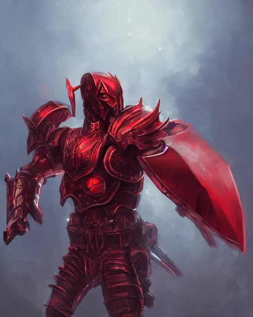 Prompt: armored in red, fantasy art, trending on artstation