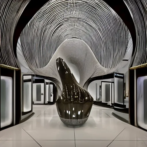 Image similar to extremely detailed ornate stunning beautiful elegant futuristic museum lobby interior by Zaha Hadid