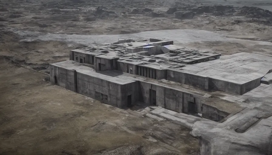 Image similar to big brutalist imperial military base on cliffs, drawing architecture, cinematic shot by greig fraser, very long shot, top angle, imperial architecture in rogue one, pritzker architecture prize, brutalism architecture, jan urschel