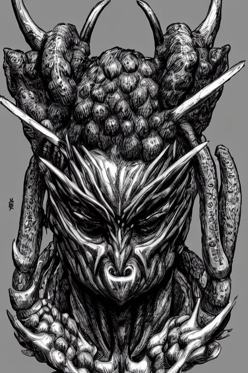 Prompt: humanoid figure monster with horns, highly detailed, digital art, sharp focus, trending on art station, kentaro miura manga art style