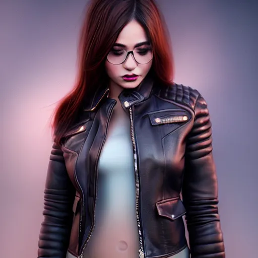 Image similar to a beautiful detailed 3 d matte portrait of sanna marin, by artgerm, leather jacket, fantasy, volumetric lighting, high details