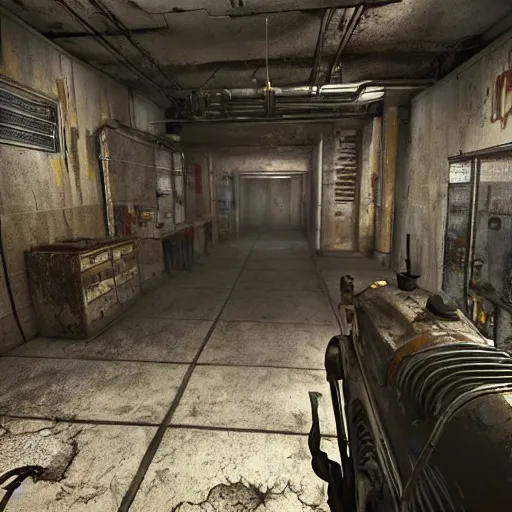 Image similar to fallout concept art sewer interior render grim realistic lighting unreal engine 5