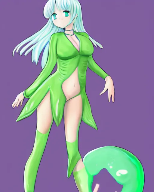 Prompt: full body portrait of anthropomorphic slime anime girl waifu