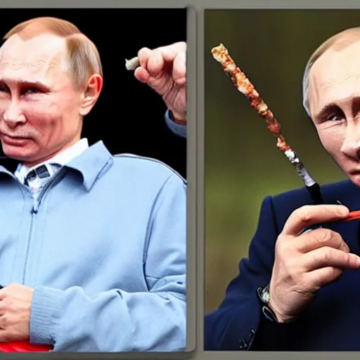 Prompt: Putin with Gollum face smokes cigarette