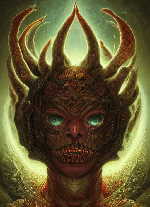 Image similar to occult demon glowing eyes, shamanic poster lsd art, intricate, elegant, highly detailed, centered, digital painting, artstation, concept art, smooth, sharp focus, illustration, artgerm, tomasz alen kopera, peter mohrbacher, donato giancola, joseph christian leyendecker, wlop, frank frazetta