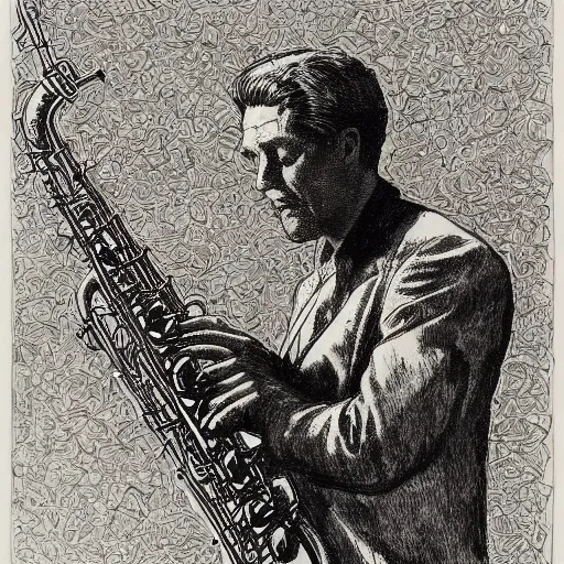 Image similar to saxophonist by ed fairburn, joseph clement coll, franklin booth