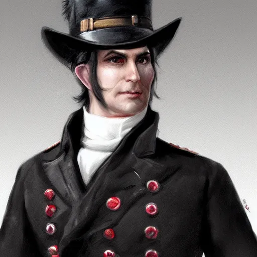 Prompt: a clean shaven confederate general with puffy black sideburns short black hair and a square face, an english man, dnd character art, painting by artgerm and ed binkley, HDR color