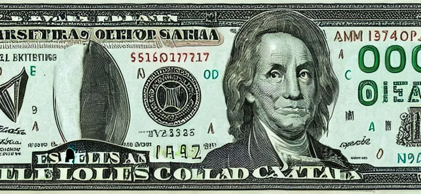 Prompt: American dollar bill with SpongeBob on it