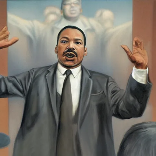 Prompt: detailed realistic portrait, Martin Luther King gives 'I have a dream' speech,