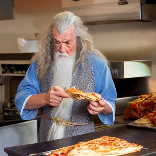 Prompt: gandalf making himself a panini