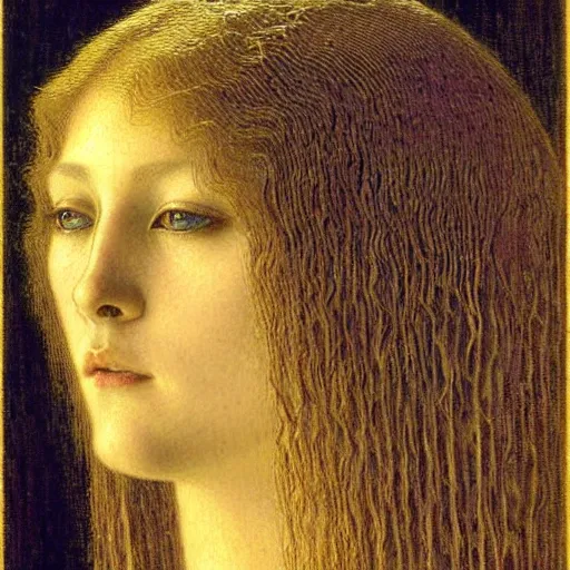 Prompt: detailed realistic face portrait of a beautiful young medieval queen by jean delville, art nouveau, symbolist, visionary, gothic