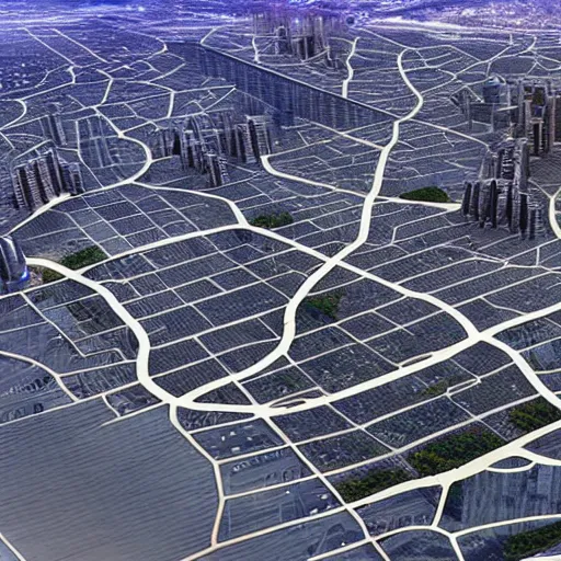 Prompt: Smart, Innovative & Sustainable City With Invisible Infrastructure and Urban Development neom linear city mirror wall highway roads desert futuristic aerial view