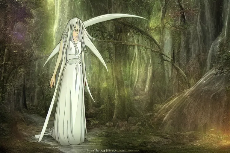 Image similar to tonemapped galadriel by hayao miyazaki, highly detailed,