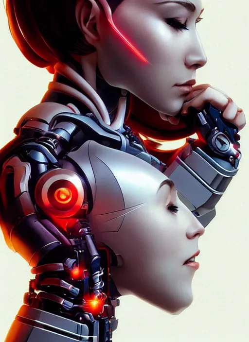 Image similar to portrait of a cyborg woman who turns her head to the ((((((right))))) left+345 (((((up))))) (((((down))))) by Artgerm,eyes closed , biomechanical, hyper detailled, trending on artstation