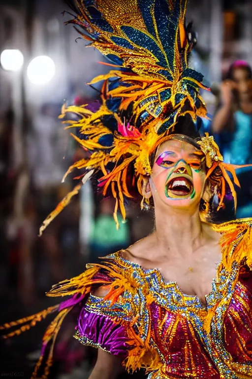 Image similar to a woman dancing in the carnaval in rio de janeiro. dramatic lighting. full body. detailed. pretty artistic. sharp focus